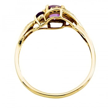 9ct gold Amethyst / Diamond 3 stone Ring size Q